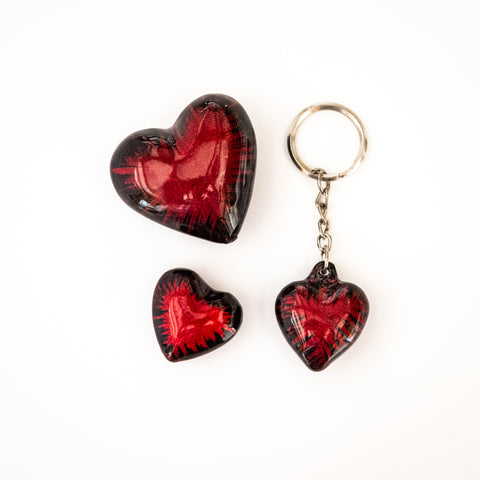 Brushed Red Heart Keyrings 4 cm (Trade min 32 per box )