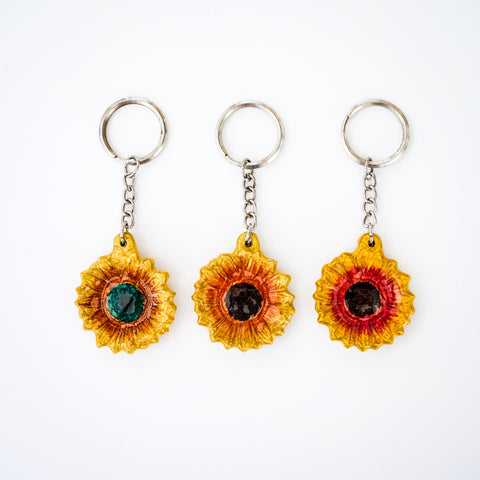 Coloured Sunflower Keyrings 4 cm (Trade min 24 per box)