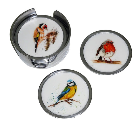 Garden Bird Coasters Set of 6 - 2 x Robin, 2 x Blue Tit, 2 x Goldfinch (Trade min 4 / Retail min 1)
