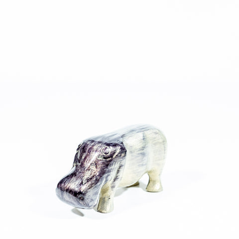 Brushed Silver Hippo Medium 9.5 cm (Trade min 4 / Retail min 1)