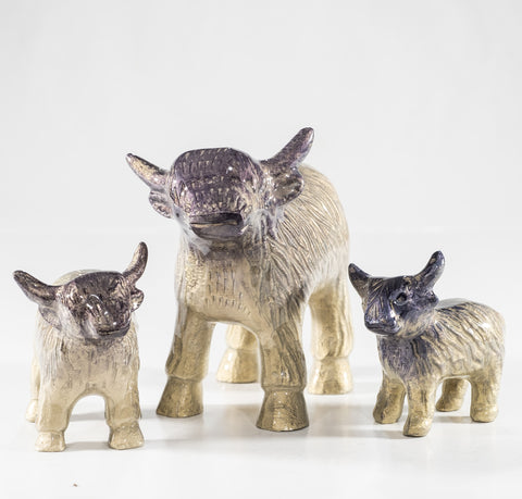Brushed Silver Highland Cow Med 7.5 cm (Trade min 4 / Retail min 1)
