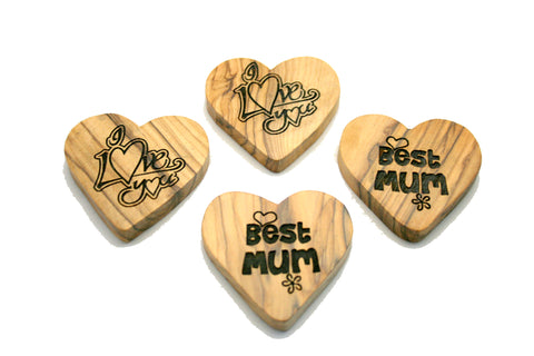 Olivewood Message Hearts - Love, I love you, Hope, Best Mum (min 24)