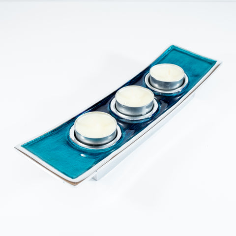Brushed Aqua Triple T-Light Holder (Trade min 4 / Retail min 1)