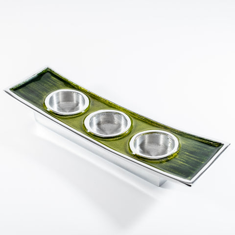 Brushed Green Triple T-Light Holder (Trade min 4 / Retail min 1)  (***IN STOCK - MARCH 2024***)
