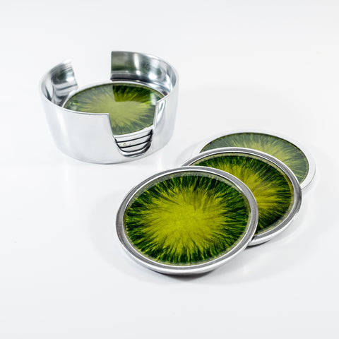 Brushed Green Coaster Set of 6 (Trade min 4 / Retail min 1)  (***IN STOCK - MARCH 2024***)