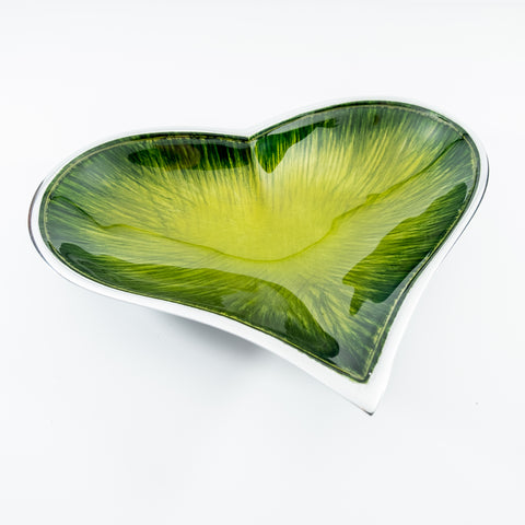 Brushed Green Heart Dish Large (Trade min 4 / Retail min 1)