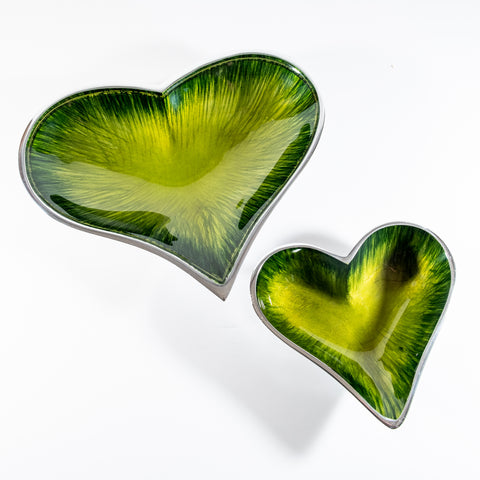 Brushed Green Heart Dish Large (Trade min 4 / Retail min 1)
