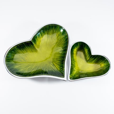 Brushed Green Heart Dish Large (Trade min 4 / Retail min 1)