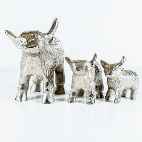 Silver Highland Cow Med 7.5 cm (Trade min 4 / Retail min 1) (***IN STOCK - MARCH 2024***)