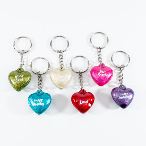 Small Message Heart Keyrings 3 cm (Trade min 28 per box / Retail min 1)  (***IN STOCK - MARCH 2024***)