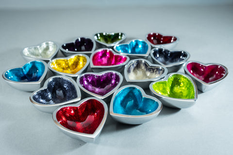 Coloured Mini Heart Dish 6 cm (Trade min 8 per box / Retail min 8)  (***IN STOCK - MARCH 2024***)