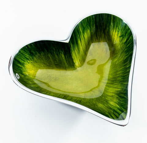 Brushed Green Heart Dish Small (Trade min 4 / Retail min 1)