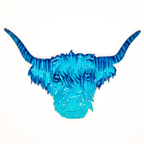 Brushed Aqua Highland Cow Head 50 cm (Trade min 2 / Retail min 1)