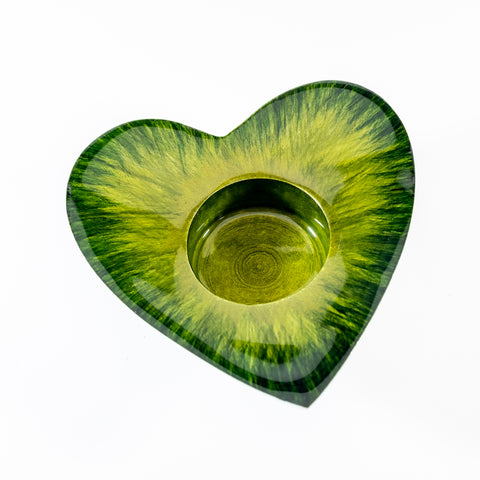 Brushed Green Heart T-Light Holder (Trade min 4 / Retail min 1)