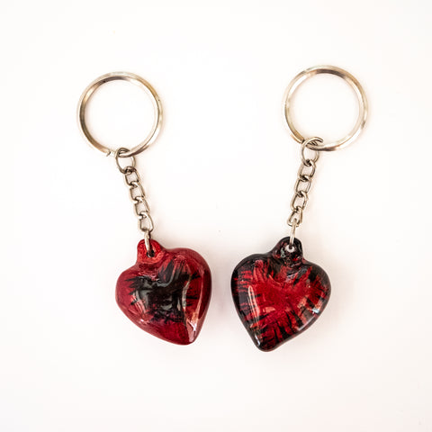 Brushed Red Heart Keyrings 4 cm (Trade min 32 per box )