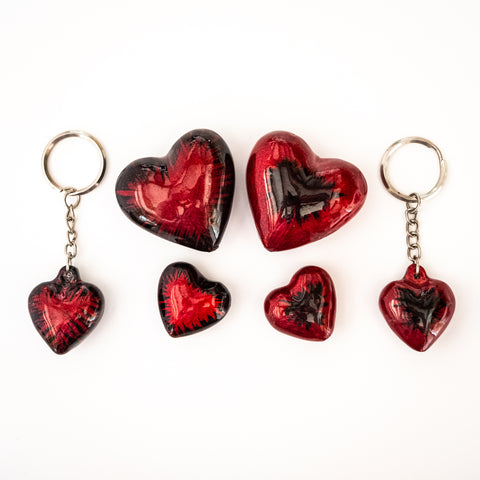 Brushed Red Heart Keyrings 4 cm (Trade min 32 per box )