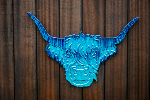 Brushed Aqua Highland Cow Head 50 cm (Trade min 2 / Retail min 1)
