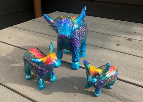 Rainbow Highland Cow Med 7.5 cm (Trade min 4 / Retail min 1)
