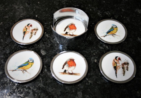 Garden Bird Coasters Set of 6 - 2 x Robin, 2 x Blue Tit, 2 x Goldfinch (Trade min 4 / Retail min 1)