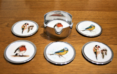 Garden Bird Coasters Set of 6 - 2 x Robin, 2 x Blue Tit, 2 x Goldfinch (Trade min 4 / Retail min 1)