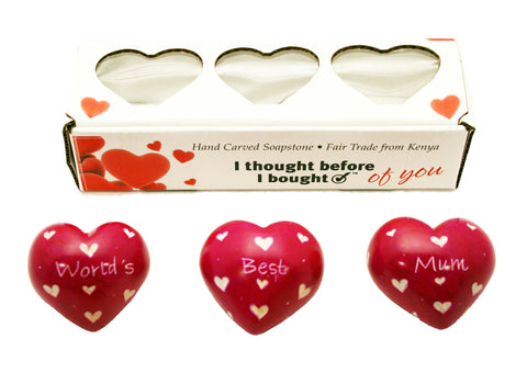 Set of Three Boxed Red Hearts - World's Best Mum (trade min 2)