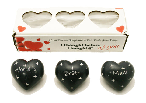 Set of Three Boxed Grey Hearts - World's Best Mum (trade min 2)