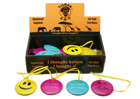 Hanging Happy Soapstone Smileys 5 cm (24 display box - min 24)