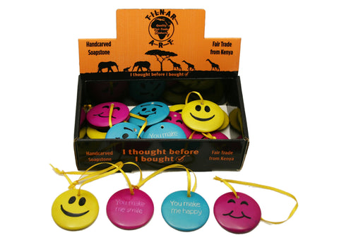 Hanging Happy Soapstone Smileys 5 cm (24 display box - min 24)
