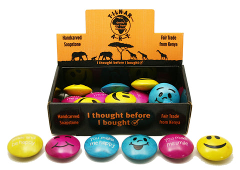 Happy Soapstone Smileys 5 cm (24 display box - min 24)