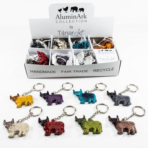 Coloured Highland Cow Keyrings 5 cm (Trade min 24 per box) | Tilnar Art