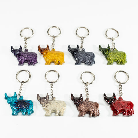 Coloured Highland Cow Keyrings 5 cm (Trade min 24 per box)