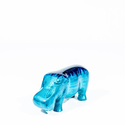 Brushed Aqua Hippo Medium 9.5 cm (Trade min 4 / Retail min 1)