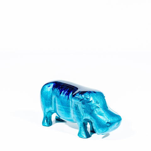 Brushed Aqua Hippo Medium 9.5 cm (Trade min 4 / Retail min 1)