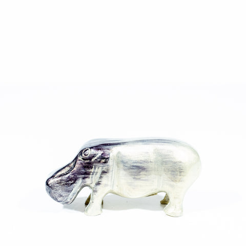 Brushed Silver Hippo Medium 9.5 cm (Trade min 4 / Retail min 1)