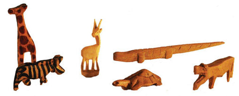 Set of 6 Mini Hand Carved Wooden Animals