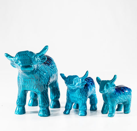 Brushed Aqua Highland Cow Large 8.5 cm (Trade min 4 / Retail min 1)