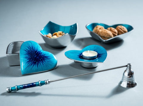 Brushed Aqua Heart T-Light Holder (Trade min 4 / Retail min 1)