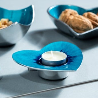 Brushed Aqua Heart T-Light Holder (Trade min 4 / Retail min 1)