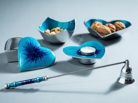 Brushed Aqua Heart Dish Small (Trade min 4 / Retail min 1)