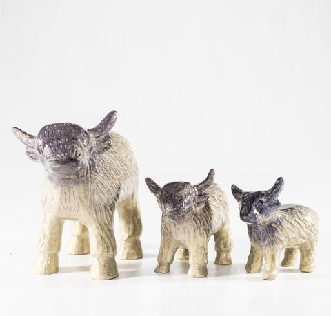 Brushed Silver Highland Cow Large 8.5 cm (Trade min 4 / Retail min 1)