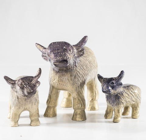 Brushed Silver Highland Cow Large 8.5 cm (Trade min 4 / Retail min 1)
