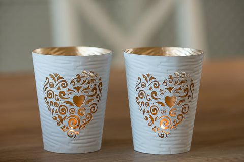White & Gold Heart Votive Large  (Trade min 6 / Retail min 1)
