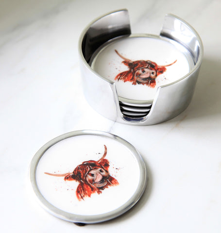 Highland Cow Coasters Set of 6 (Trade min 4 / Retail min 1)