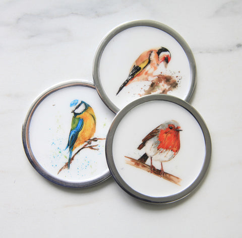 Garden Bird Coasters Set of 6 - 2 x Robin, 2 x Blue Tit, 2 x Goldfinch (Trade min 4 / Retail min 1)