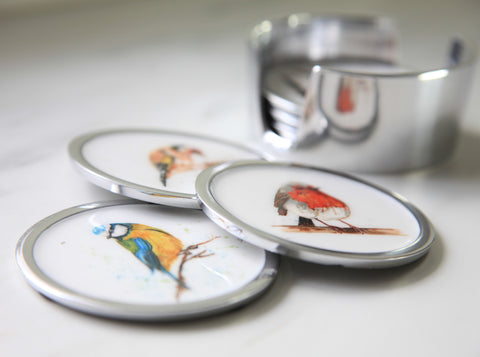 Garden Bird Coasters Set of 6 - 2 x Robin, 2 x Blue Tit, 2 x Goldfinch (Trade min 4 / Retail min 1)