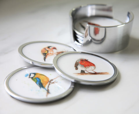 Garden Bird Coasters Set of 6 - 2 x Robin, 2 x Blue Tit, 2 x Goldfinch (Trade min 4 / Retail min 1)