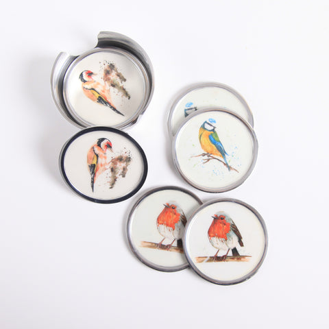 Garden Bird Coasters Set of 6 - 2 x Robin, 2 x Blue Tit, 2 x Goldfinch (Trade min 4 / Retail min 1)