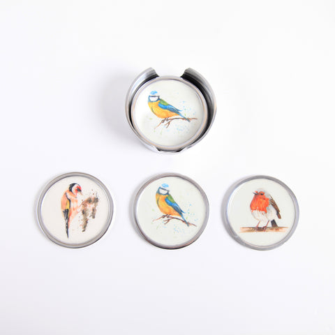 Garden Bird Coasters Set of 6 - 2 x Robin, 2 x Blue Tit, 2 x Goldfinch (Trade min 4 / Retail min 1)