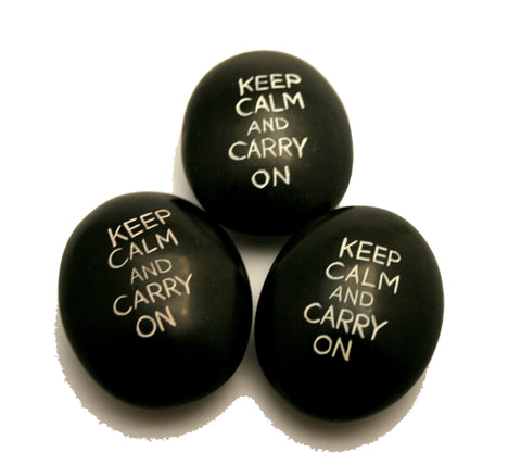 Black Keep Calm & Carry On Pebbles 6 cm (12 per display box - min 12)