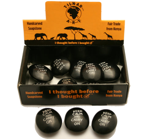 Black Keep Calm & Carry On Pebbles 6 cm (12 per display box - min 12)